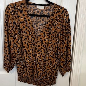 MELLODAY Black and Brown Floral Blouse